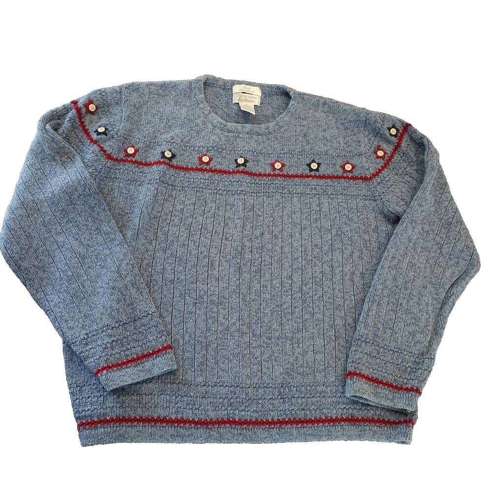 CHRISTOPHER & BANKS patriotic granny sweater M primitive country cottagecore